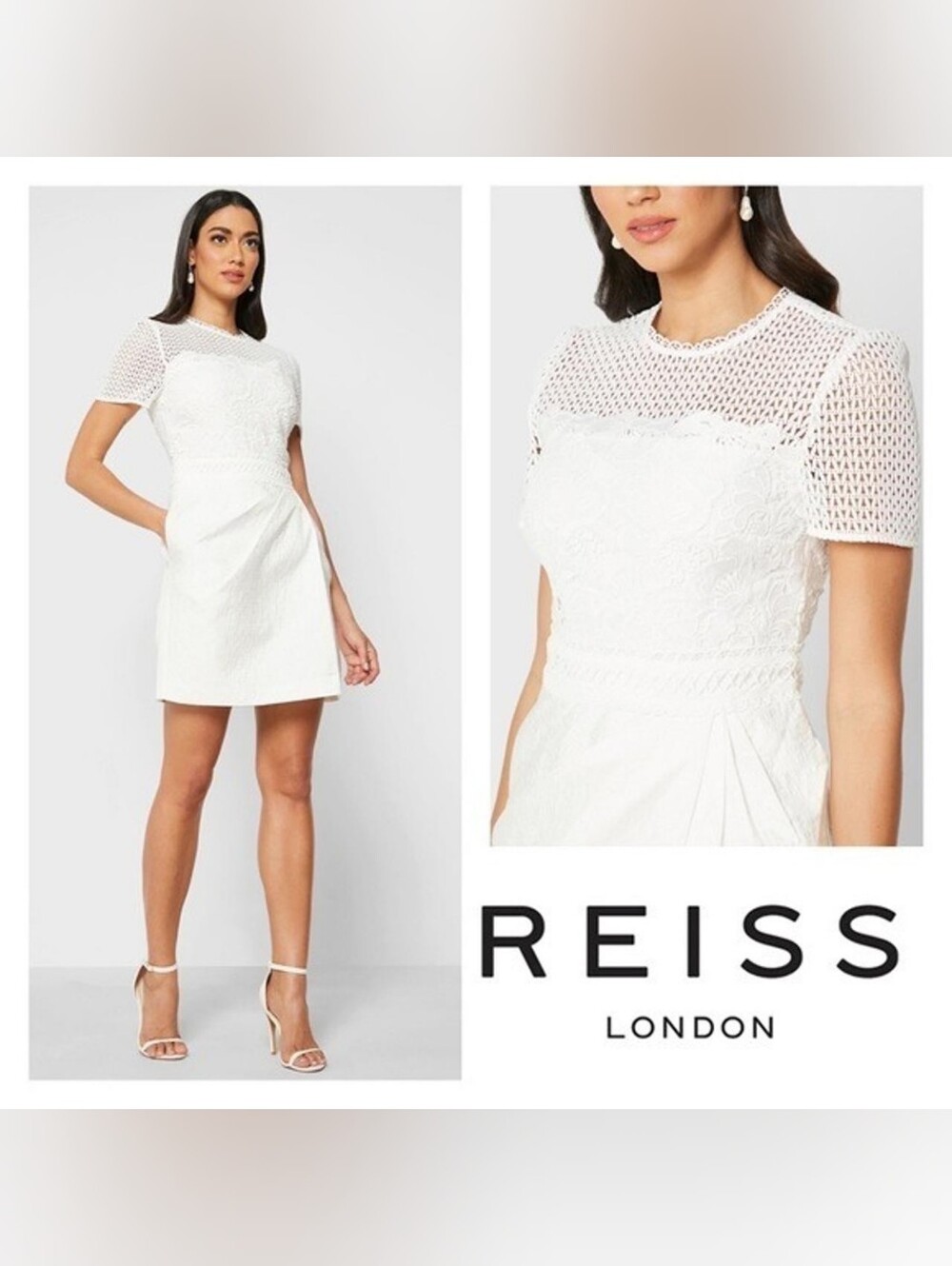 REISS London Freyda Lace Sheer Detailing Dress